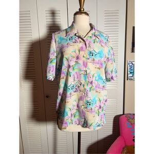 Alia | Women's | Blouse | Size 12 | Abstract Watercolor Vintage Button Down Top